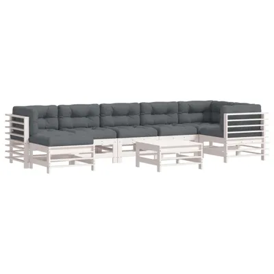 Produktbild von vidaXL 8-tlg. Garten-Lounge-Set mit Kissen Weiß Massivholz