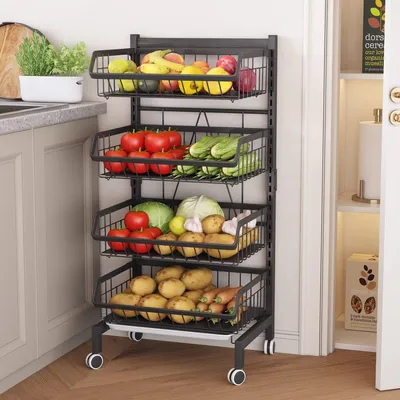 Produktbild von Obstkorb Gemüsewagen Küchenwagen - 4 Etagen - Schwarz - 4 Rollen, 2 feststellbar - Für Küche, Bad und Büro