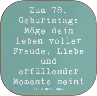 Produktbild von Mr. & Mrs. Panda Untersetzer für Gläser Spruch 78. Geburtstag Freude Liebe - Meeresbrise - Geschenk, Happy Birthday, Tassenuntersetzer, Glas, Zuneigung, Coaster, Alter