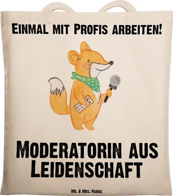 Produktbild von Mr. & Mrs. Panda Beutel Moderatorin Leidenschaft - Transparent - Geschenk, Stoffbeutel, Tasche, Tote Bag, Tragetasche, Shopping, Jutebeutel