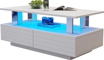 Produktbild von STILVORA Couchtisch Sofatisch LED-Beistelltisch mit Aufbewahrungsfunktion,mit Schublade&LED-Beleuchtung,mit Bluetooth-Handy-App-Steuerung,Weiß