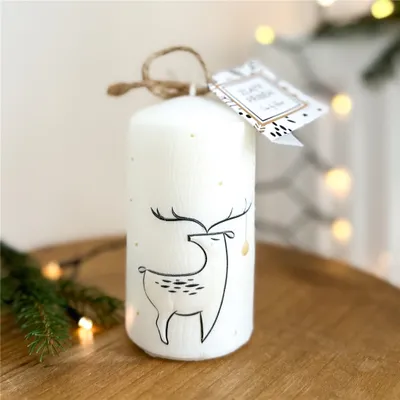 Obrázok produktu pre Biela sviečka s dekorom jelinka