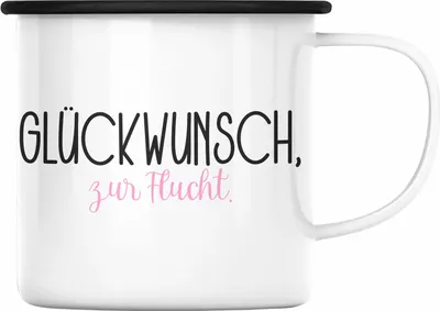 Produktbild von Trendation - Jobwechsel Emaille Tasse Geschenk Kollegin Kollege Lustig Abschiedsgeschenk Sprüche - Glückwunsch Zur Flucht Abschied (Schwarz)