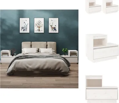 Produktbild von vidaXL Nachttische 2 Stk. Weiß 60x34x51 cm Massivholz Kiefer -  Nachttische
