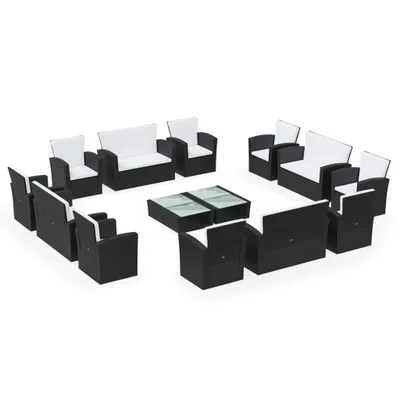 Image de vidaXL Ensemble salon de jardin 16 pièces avec coussins Poly-Rattan Noir