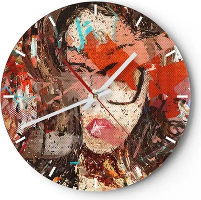 Produktbild von Wanduhr - Rund - Glasuhr - Abstraktion modern - 40x40cm - Schleichendes Uhrwerk - Lautlos - zum Aufhängen bereit - Dekoration Modern - Wanddekoration aus Glas - C3AR40x40-3464