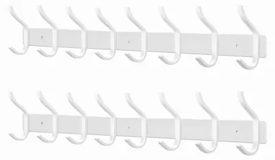 Image de Porte-manteaux en acier inoxydable, patère murale à 8 crochets, armoire, portemanteau, portemanteau mural pour chambre à coucher, salle de bains, cuisine (blanc, 8 crochets, lot de 2)