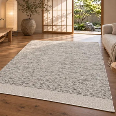 Produktbild von Steffensmeier Handweb Teppich Porto | Wolle, Grau, handgewebt, Größe: 200x300 cm Wohnzimmer und Schlafzimmer