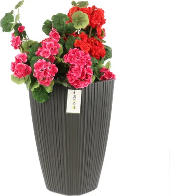 Productafbeelding van Bloempot, hoog, met vierkante binnenpot, hoogte 45 cm, antracietkleurig, met groeven, stijlvol