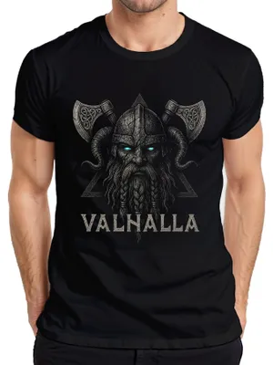 Produktbild von Valhalla Wikinger Odin Axt Nordische Mythologie Runen Krieger Herren T-Shirt, Schwarz, S