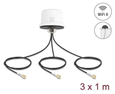 Produktbild von Delock 4G MIMO Dualband WiFi 6 Antenne 2 x SMA + 1 x RP-SMA Stecker ULA100 1 m S