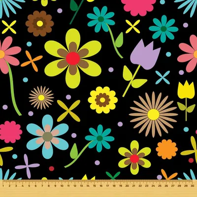Image de OUTDOOR DÉCORDS OXFORD - Motif fleurs multicolores sur fond noir