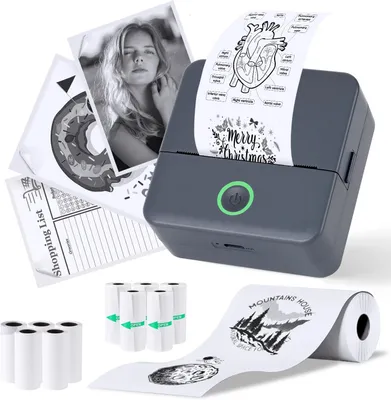 Produktbild von Fotodrucker mit 10 Rollen Druckerpapier,Bluetooth-Etikettendrucker,Thermodrucker für Notizen,Fotos,Tagebücher, Heimwerken,Kompatibel mit iOS & Android