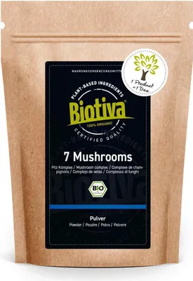 Image de Biotiva 7 Mushrooms, poudre 150 g, issue de l'agriculture biologique