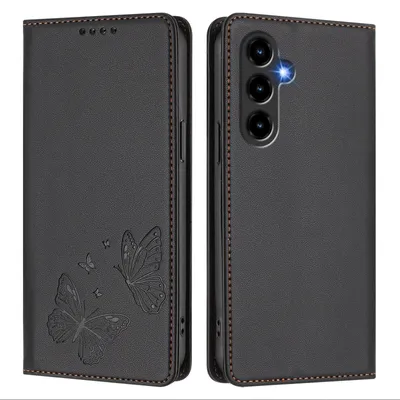 Produktbild von Lederhülle für ZTE Blade V80 Max/nubia V80 Max, Schmetterling Prägung Leder Brieftasche Schutzhülle mit Ständer Schwarz