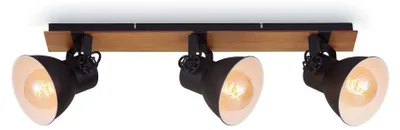 Produktbild von Deckenleuchte Spotleuchte vintage 3xE27 40W Holz Metall Matt Schwarz Briloner