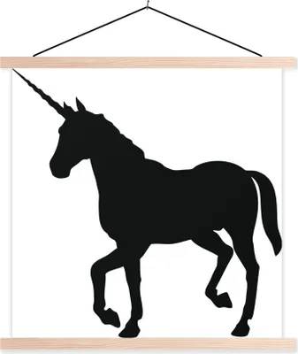 Produktbild von MuchoWow® Textilposter Eine Illustration eines schwarzen Einhorns - Mädchen - Kind - Mädchen 40x40 cm mit holzfarbenen Rahmen - Posterleiste