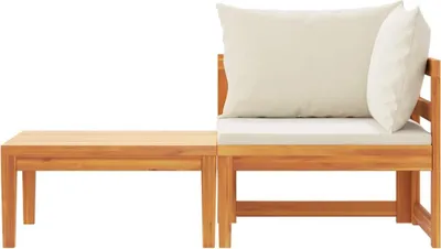 Immagine prodotto di set da giardino 2 pezzi con cuscini in legno di acacia bianco crema