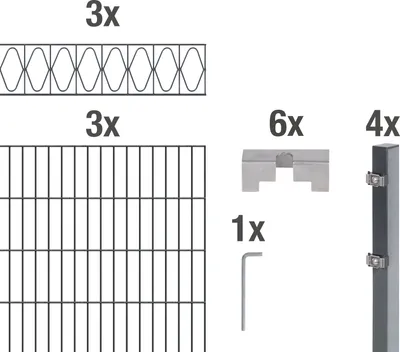 Immagine prodotto di Alberts 688653 Recinzione a doppia rete metallica come set completo di 17 pezzi, antracite, altezza 160 cm, lunghezza 7,5 m