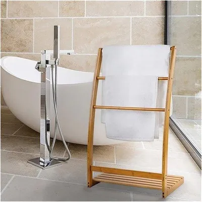 Produktbild von Holz Handtücher Regal - Handtücher Regal freistehend - Badezimmer Organisation - Installation ohne Bohrer - 50x32x85 cm - Holz Farbe