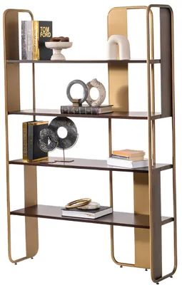 Image de Bibliothèque design au style moderne avec structure métallique dorée