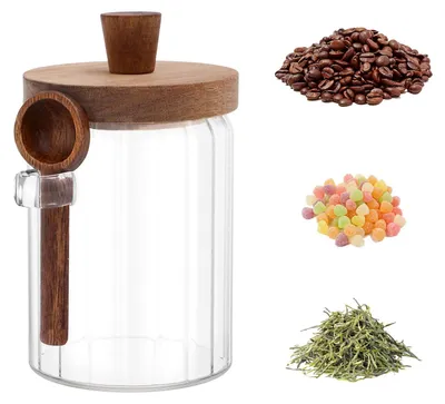 Vorratsglas mit Holzdeckel und Löffel, 600 ml, transparent