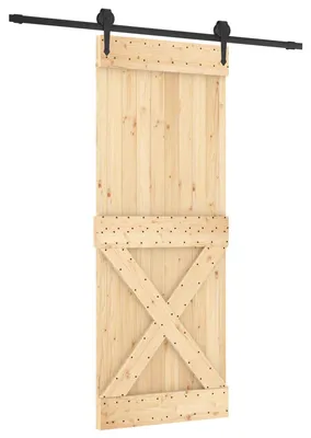 Zdjęcie produktu dla Drzwi przesuwne vidaXL w kolorze naturalnym i czarnym, 80 x 210 cm, z litego drewna sosnowego