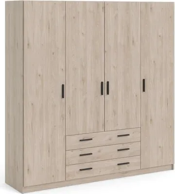 Image de Armoire VEGA Chêne Jackson, 4 portes, 3 tiroirs, L 195,5 x P 49,6 x H 200,4 cm