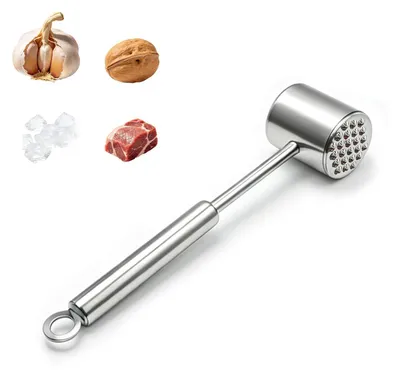 Fleischklopfer aus Edelstahl, doppelseitig, ergonomischer Griff