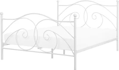 Produktbild von BELIANI Bett Weiß Metall mit Lattenrost 160 x 200 cm Hohes Kopf- und Fußteil Verschnörkelt Romantischer Stil Schlafzimmer Metallbett Doppelbett