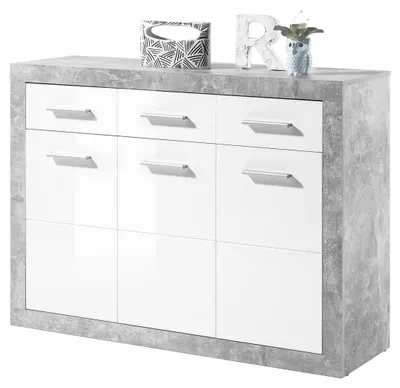 Immagine prodotto di Comò STONE con cassetti, finitura effetto cemento, bianco lucido - Moderno comò