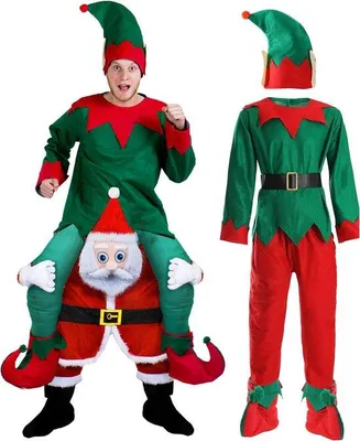 Productafbeelding van Kerstman Kostuum met Elf voor Volwassenen - Grappig Kerstman Verkleedpak