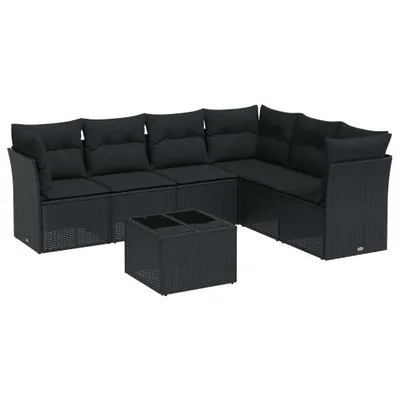 Produktbild von vidaXL 7-tlg. Garten-Sofagarnitur mit Kissen Schwarz Poly Rattan