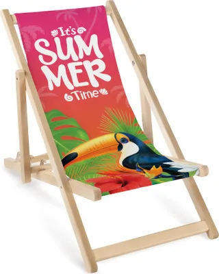 Produktbild von Kinder Liegestuhl klappbar aus Holz mit Schriftzug „It’s Summer Time“ – Kinder Klappstuhl Klappliege Sonnenstuhl Strandstuhl Gartenliege