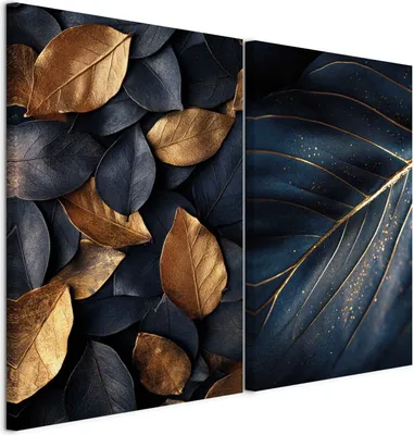 Produktbild von murando - Handart Bilder Set Naturbild Kunstdruck 80x60cm 2 Teilig je 40x60cm Collage 2er Vlies mit Acrylgel Beschichtet Wandbilder Leinwandbilder Dekoration - Dunkle Farbe Art Deco b-C-10461-b-a
