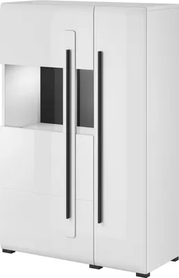 Produktbild von Furniture24 Vitrine TULSA 42 Vitrinenschrank 2 Türiger Schrank Wohnzimmerschrank Weiß Hochglanz ohne Beleuchtung