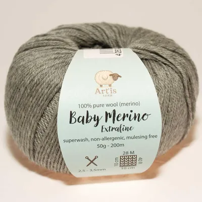 Obrázek produktu pro Baby Merino Extrafine Art'is Yarn 100 % Vlna | Bez mulesingu a superwash (50 g / 200 m) (902 světle šedá melírovaná)