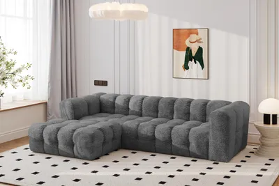 Image de Canapé d'angle Kaiser Möbel, modèle BALOO L, en forme de L, revêtement en tissu velours Arena, couleur anthracite, côté gauche