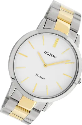 Obrázek produktu pro Oozoo náramkové hodinky stříbrné zlato z nerezové oceli C20101 Vintage Slim analogové hodinky UOC20101