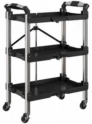 Produktbild von Werkzeug-Trolley, klappbarer 3-stufiger Werkzeugwagen, Kunststoff, Stahl, Schwarz