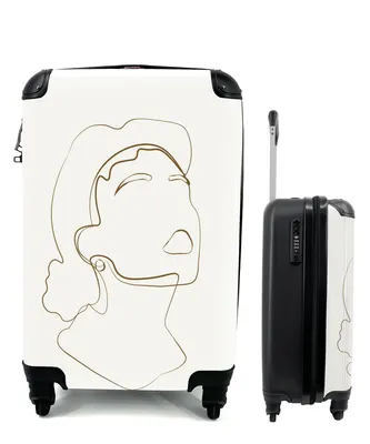 Produktbild von MuchoWow® Koffer Handgepäck Trolley Rollkoffer Kleine Reisekoffer mit 4 Rollen - Frauen - Linienkunst - Minimalismus - Cabin Size < 55x40x23 cm & 55x40x20 cm - Fotokoffer - Kabinenkoffer - Boardgepäck - Reise-Box - Reisekoffer - Reisegepäck - Koffer mit Bild - Trolley für Kinder