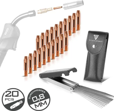 Obrázek produktu pro STAHLWERK MIG MAG kontaktní hroty AK25 MB25 KD24 MB24 20 kusů 0,8 mm s jehlami trysek
