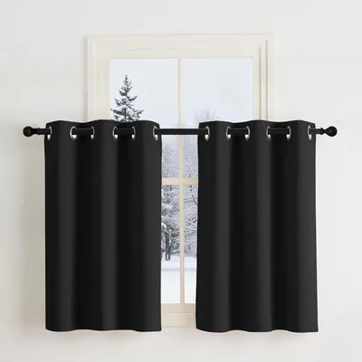 Productafbeelding van Moderne Gordijnen - Korte Raambekleding - Privacy Creëren - Drievoudige Weeftechniek - H90 x B107 cm - Zwart