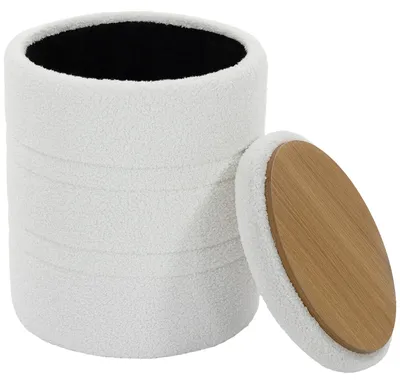 Produktbild von Sherpa Aufbewahrungshocker mit Wendedeckel, runder Sitzhocker für Wohnzimmer & Schlafzimmer, Weiß