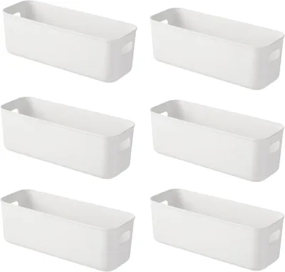 Obrázok produktu pre Ukladacia krabica z plastu, 28x10x11 cm, 6 kusov, s rúčkami, vhodná do kúpeľne a kuchyne