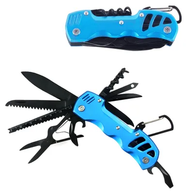 Produktbild von Multitool-Taschenmesser 12-in-1 – Faltbares Werkzeug – Dosenöffner – Klappmesser – Schraubendreher – Edelstahl – Ideal für Camping