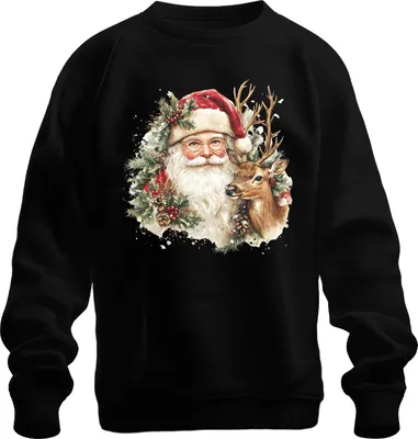 Immagine prodotto di Babbo Natale renna regalo di Natale nostalgia vintage retrò unisex felpa maglione, nero, XL