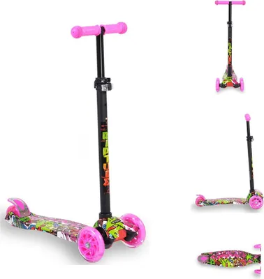 Produktbild von Byox Kinderroller Scooter Rapture aus Alu, Wassertransferdruck, PolyurethanLeuchträder rosa