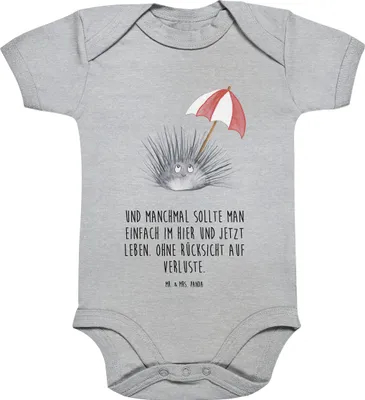 Produktbild von Mr. & Mrs. Panda Strampler Baby Seeigel 3. - 6. Monat - Heather Grey - Geschenk, overall, Leben, babykleidung body, kurzarm, Achtsamkeit, Meer, Selbstakzeptanz, Babybody