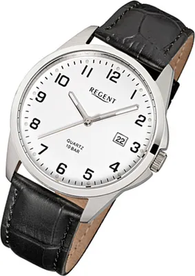 Produktbild von Regent Herren Lederarmband Uhr schwarz F-913 Quarzuhr URF913